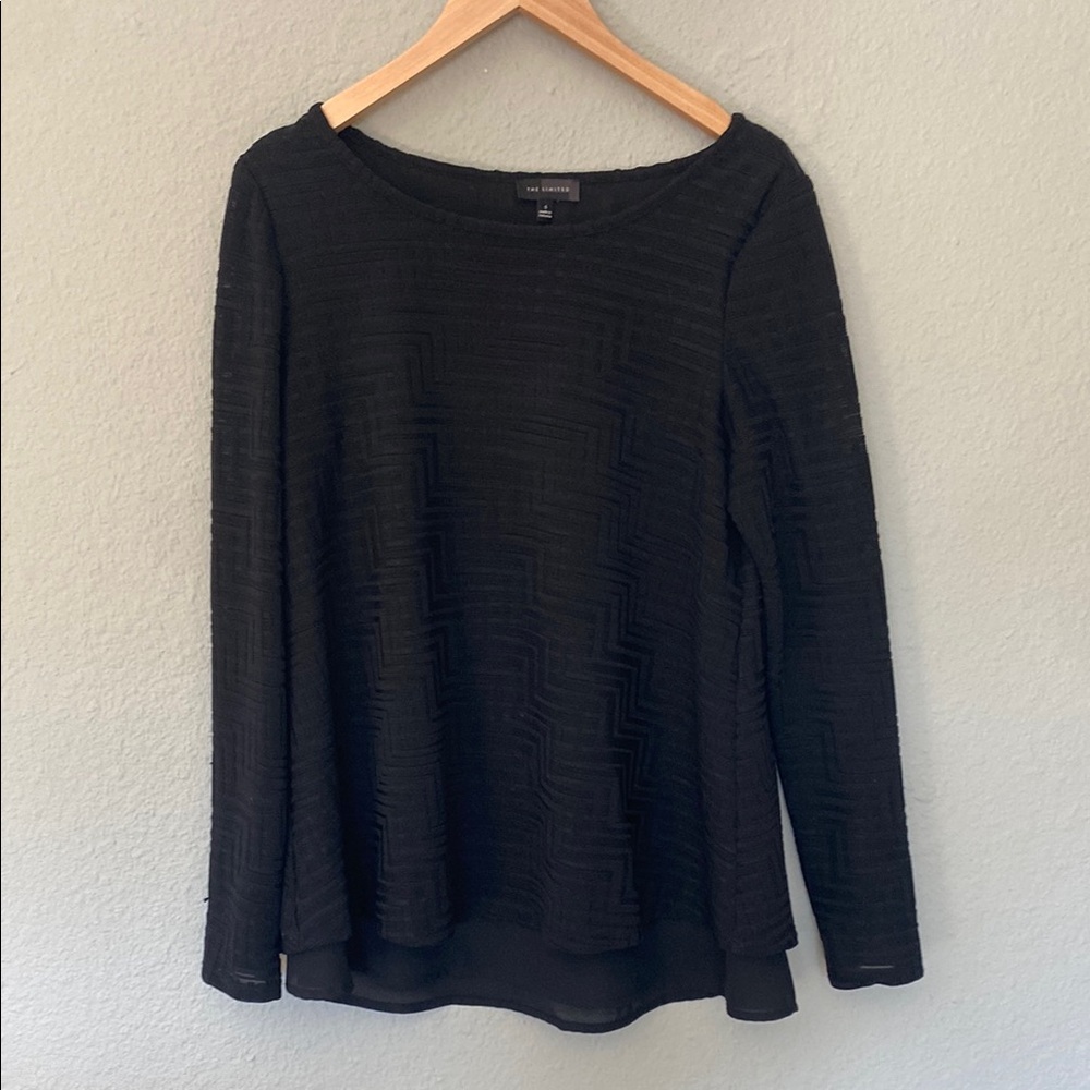The Limited Black Ribbed Long Sleeve Blouse